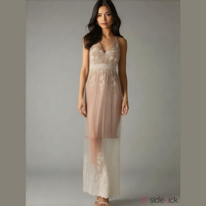 Elegant Beige and Cream Lace Dress